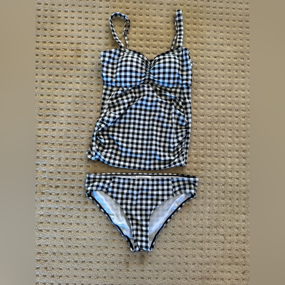 Black and white checkered maternity Swim set
